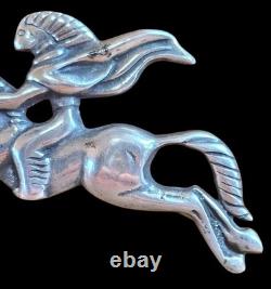 Vtg/antique 900 Sterling Silver Horse And Rider Native American Art Deco C Clasp