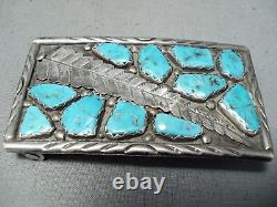 Wayne Cheama Vintage Zuni Blue Gem Turquoise Sterling Silver Buckle