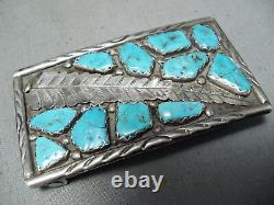 Wayne Cheama Vintage Zuni Blue Gem Turquoise Sterling Silver Buckle