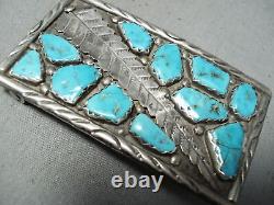 Wayne Cheama Vintage Zuni Blue Gem Turquoise Sterling Silver Buckle