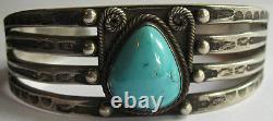 Weighty Vintage Navajo Indian Silver Whirling Logs Turquoise Cuff Bracelet