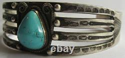 Weighty Vintage Navajo Indian Silver Whirling Logs Turquoise Cuff Bracelet