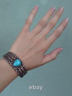 Weighty Vintage Navajo Indian Silver Whirling Logs Turquoise Cuff Bracelet