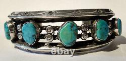 Weighty Vintage Navajo Indian Weighty Silver Turquoise Men's Cuff Bracelet