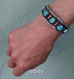 Weighty Vintage Navajo Indian Weighty Silver Turquoise Men's Cuff Bracelet