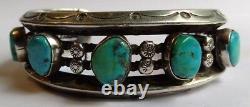 Weighty Vintage Navajo Indian Weighty Silver Turquoise Men's Cuff Bracelet