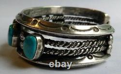 Weighty Vintage Navajo Indian Weighty Silver Turquoise Men's Cuff Bracelet