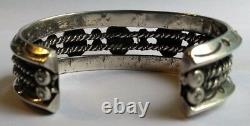 Weighty Vintage Navajo Indian Weighty Silver Turquoise Men's Cuff Bracelet