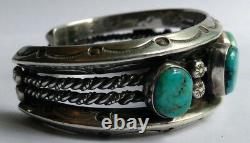 Weighty Vintage Navajo Indian Weighty Silver Turquoise Men's Cuff Bracelet