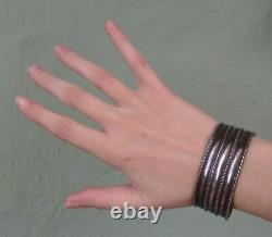 Weighty Vintage Ribbed Chisled Navajo Indian Silver Cuff Bracelet