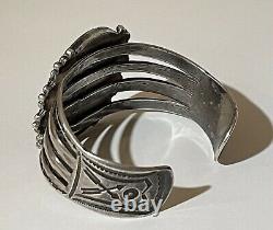 Wide 1930's Vintage Navajo Indian Silver Huge Green Turquoise Cuff Bracelet