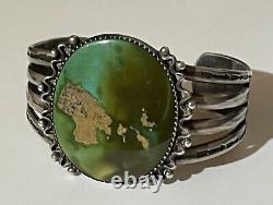 Wide 1930's Vintage Navajo Indian Silver Huge Green Turquoise Cuff Bracelet