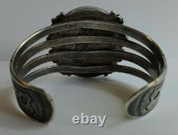 Wide 1930's Vintage Navajo Indian Silver Huge Green Turquoise Cuff Bracelet