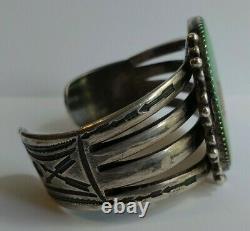 Wide 1930's Vintage Navajo Indian Silver Huge Green Turquoise Cuff Bracelet