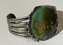 Wide 1930's Vintage Navajo Indian Silver Huge Green Turquoise Cuff Bracelet