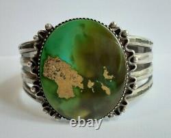 Wide 1930's Vintage Navajo Indian Silver Huge Green Turquoise Cuff Bracelet