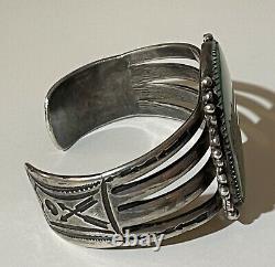 Wide 1930's Vintage Navajo Indian Silver Huge Green Turquoise Cuff Bracelet