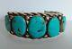 Wide Heavy Vintage Navajo Indian Pounded Twisted Wire Silver Turquoise Bracelet
