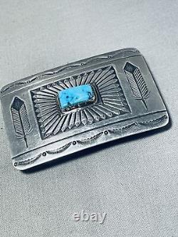 Willie Yazzie Sr. Vintage Navajo Old Kingman Turquoise Sterling Silver Buckle