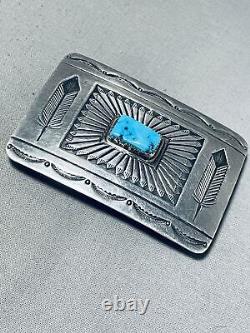 Willie Yazzie Sr. Vintage Navajo Old Kingman Turquoise Sterling Silver Buckle