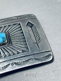 Willie Yazzie Sr. Vintage Navajo Old Kingman Turquoise Sterling Silver Buckle