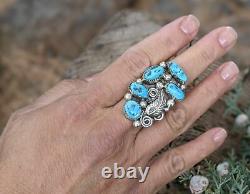 Women's Vintage Navajo Turquoise Cluster Ring Native American Jewelry sz 7.75