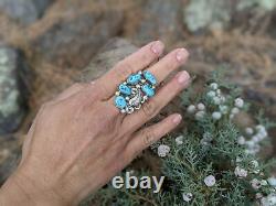 Women's Vintage Navajo Turquoise Cluster Ring Native American Jewelry sz 7.75