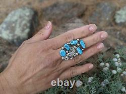 Women's Vintage Navajo Turquoise Cluster Ring Native American Jewelry sz 7.75