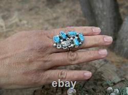 Women's Vintage Navajo Turquoise Cluster Ring Native American Jewelry sz 7.75