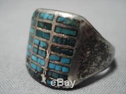 Wonderful Vintage Navajo Sterling Silver Turquoise Inlay Ring Old