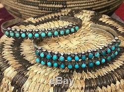Wow! 2 Old Sterling Silver Round Cabochon Turquoise Navajo Vintage Cuff Bracelet