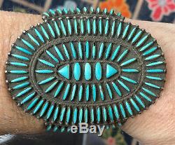 Wow! Old Sterling Silver Petit Point Turquoise Zuni Navajo Vintage Cuff Bracelet