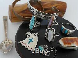X10 Lot Vintage Native American Navajo Sterling Turquoise Pendant Ring Bracelet