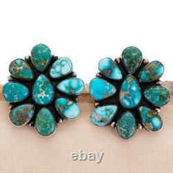 XL Turquoise Earrings NATURAL Sterling Silver BIG CLUSTER Native American Post