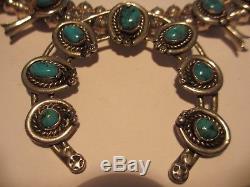 Xfine Hand Tooled Vintage Navajo Sterling Naja Turquoise Squash Blossom Necklace