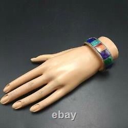 YELLOWHORSE Vintage NAVAJO Sterling Silver MULTI STONE Channel Inlay BRACELET