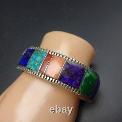 YELLOWHORSE Vintage NAVAJO Sterling Silver MULTI STONE Channel Inlay BRACELET