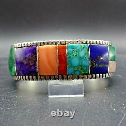 YELLOWHORSE Vintage NAVAJO Sterling Silver MULTI STONE Channel Inlay BRACELET
