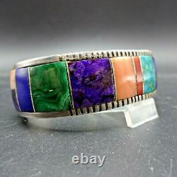 YELLOWHORSE Vintage NAVAJO Sterling Silver MULTI STONE Channel Inlay BRACELET