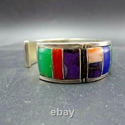 YELLOWHORSE Vintage NAVAJO Sterling Silver MULTI STONE Channel Inlay BRACELET