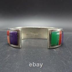 YELLOWHORSE Vintage NAVAJO Sterling Silver MULTI STONE Channel Inlay BRACELET