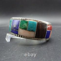 YELLOWHORSE Vintage NAVAJO Sterling Silver MULTI STONE Channel Inlay BRACELET