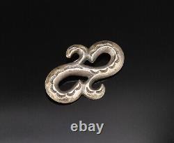 ZUNI NAVAJO 925 Silver Vintage Double Etched Swirls Brooch Pin BP9819