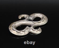 ZUNI NAVAJO 925 Silver Vintage Double Etched Swirls Brooch Pin BP9819
