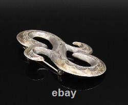 ZUNI NAVAJO 925 Silver Vintage Double Etched Swirls Brooch Pin BP9819