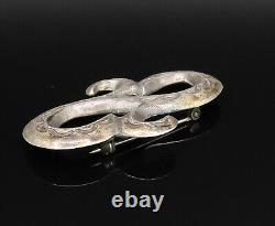 ZUNI NAVAJO 925 Silver Vintage Double Etched Swirls Brooch Pin BP9819