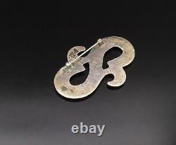 ZUNI NAVAJO 925 Silver Vintage Double Etched Swirls Brooch Pin BP9819
