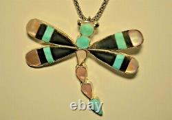 ZUNI Original Vintage Pearl Turquoise Sterling Silver Butterfly Pendant Necklace