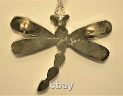ZUNI Original Vintage Pearl Turquoise Sterling Silver Butterfly Pendant Necklace