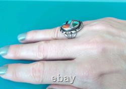 ZUNI Sterling Silver Signed M Inlayed Turquoise Size 7 Ring Native jewelry VTG
